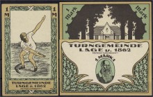 Banknoten, Deutsches Notgeld und KGL, Lage (Lippe)
Turngemeinde: 3 X 1 Mk. Oktober 1921. I-
