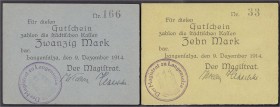 Banknoten, Deutsches Notgeld und KGL, Langensalza (Sachsen)
Magistrat: 10 und 20 Mark 9.12.1914. Dabei auch der bei Dießner nur vermutete 20 Mark-Sche...