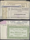 Banknoten, Deutsches Notgeld und KGL, Laupheim (Württ.)
43 Scheine: 34 Inflationsscheine bis 200 Mrd. Mark 1923, meist Gewerbebank, aber auch Laupheim...