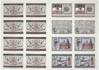 Banknoten, Deutsches Notgeld und KGL, Leer (Ostfriesland)
Stahlhelm, Bund der Frontsoldaten: Druckbogen zu 8 X 50 und 8 X 75 Pf. 1921. (4 X komplette ...