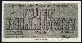 Banknoten, Deutsches Notgeld und KGL, Lichtenfels (Bayern)
5 Billionen Mark 20.11.1923, III, sehr selten