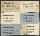 Banknoten, Deutsches Notgeld und KGL, Marienwerder
Westpreuss. Credit-Verein: 7 Scheine zu 50 Pf., 1 und 2 Mark o.D. (8.8.1914). Dabei 3 Scheine mit D...