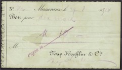Banknoten, Deutsches Notgeld und KGL, Masmünster (Elsass)
Nap. Koechlin & Cie.: 10 Mark 27.8.1914. Mit Payee-Stempel. Dieser Schein ist bei Dießner ab...