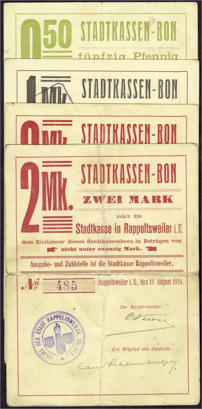 Banknoten, Deutsches Notgeld und KGL, Rappoltsweiler (Elsass)
Stadtkasse: 4 Sche...