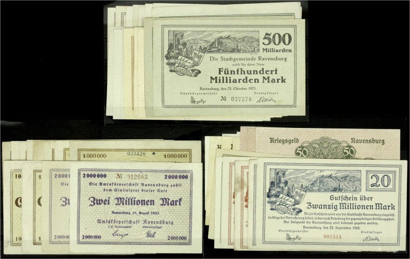 Banknoten, Deutsches Notgeld und KGL, Ravensburg (Württ.)
43 Scheine der Stadt u...