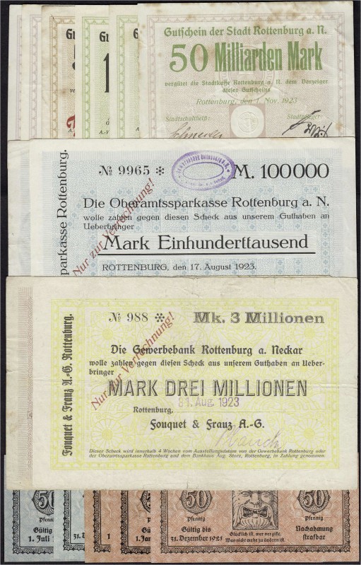 Banknoten, Deutsches Notgeld und KGL, Rottenburg a.N. (Württ.)
15 Scheine. 10 In...