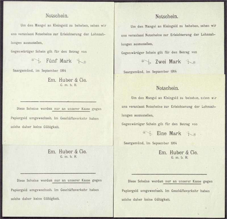 Banknoten, Deutsches Notgeld und KGL, Saargemünd (Lothringen)
Em. Huber & Cie G....