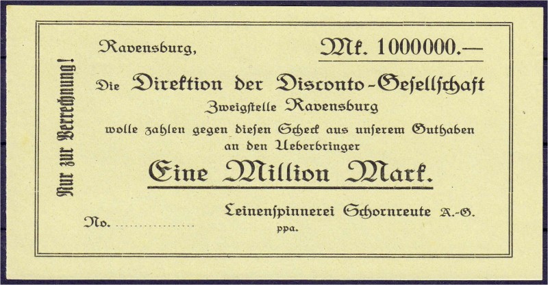 Banknoten, Deutsches Notgeld und KGL, Schornreute (Württ.)
Leinenspinnerei Schor...