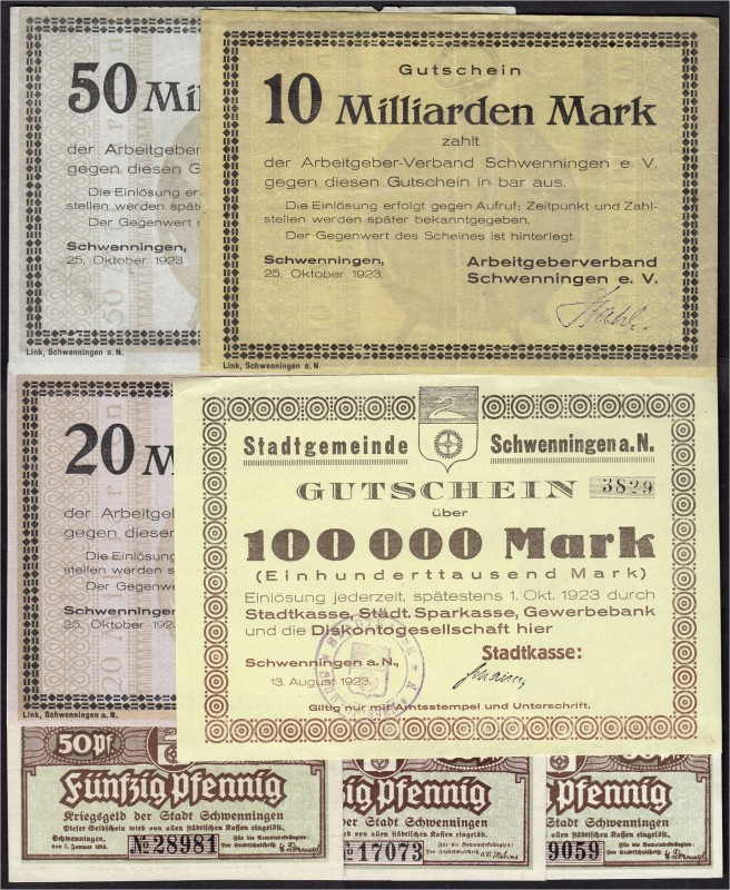 Banknoten, Deutsches Notgeld und KGL, Schwenningen (Württ.)
7 Scheine: Arbeitgeb...