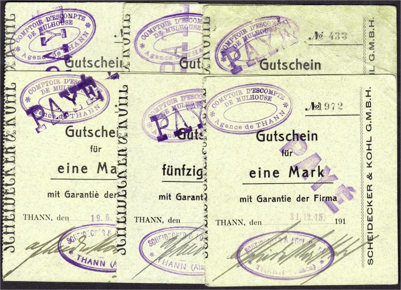 Banknoten, Deutsches Notgeld und KGL, Thann (Elsass)
Scheidecker & Kohl G.M.B.H:...