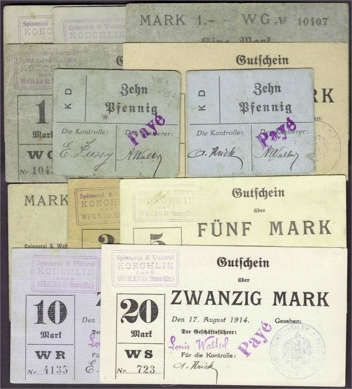 Banknoten, Deutsches Notgeld und KGL, Weiler (Elsass)
Spinnerei & Weberei Koechl...
