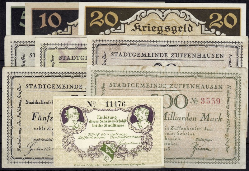 Banknoten, Deutsches Notgeld und KGL, Zuffenhausen (Württ.)
10 Scheine der Stadt...