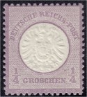 Briefmarken, Deutschland, Deutsches Reich
1/4 Groschen 1872, großer Brustschild, farbfrisch, postfrisch mit Originalgummi, Luxuserhaltung. Fotobefund ...