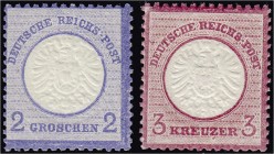 Briefmarken, Deutschland, Deutsches Reich
2 Groschen + 3 Kreuzer 1872, großer Brustschild, postfrisch mit Originalgummi, Luxuserhaltung. **