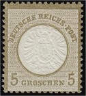 Briefmarken, Deutschland, Deutsches Reich
5 Groschen 1872, großer Brustschild, postfrisch mit Originalgummi aus ehemaligem Sechserblock, Luxuserhaltun...