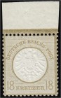 Briefmarken, Deutschland, Deutsches Reich
18 Kreuzer 1872, großer Brustschild, postfrisch mit Originalgummi aus ehemaligem Viererblock, Oberrandstück,...