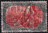 Briefmarken, Deutschland, Deutsches Reich
5 M Reichspost 1900, sauber gestempelt, Fotobefund Jäschke-Lantelme BPP >einwandfrei<. Mi. 500,-€. gestempel...