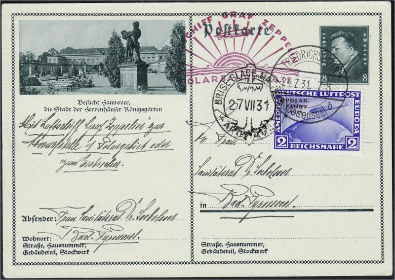 Briefmarken, Deutschland, Deutsches Reich
2 M Polarfahrt 1931, sauber auf Ganzsa...