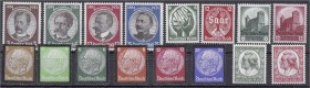Briefmarken, Deutschland, Deutsches Reich
Jahrgang 1934, postfrisch, bis auf Lilienthal und Berufsstände komplett. Mi. 615,-€. **