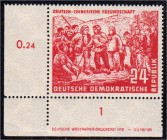 Briefmarken, Deutschland, Deutsche Demokratische Republik
24 Pf. Deutsch-chinesische Freundschaft 1951, postfrische Bogenecke mit Druckvermerk. Mi. 45...