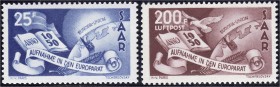 Briefmarken, Deutschland, Saarland
Europarat 1950, kompletter Satz in postfrischer Luxuserhaltung. Mi. 230,-€. **