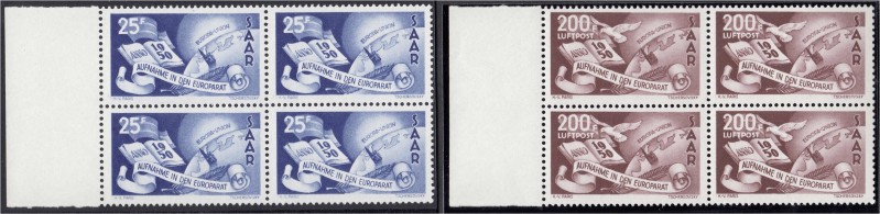 Briefmarken, Deutschland, Saarland
Europarat 1950, Viererblockserie vom linken B...