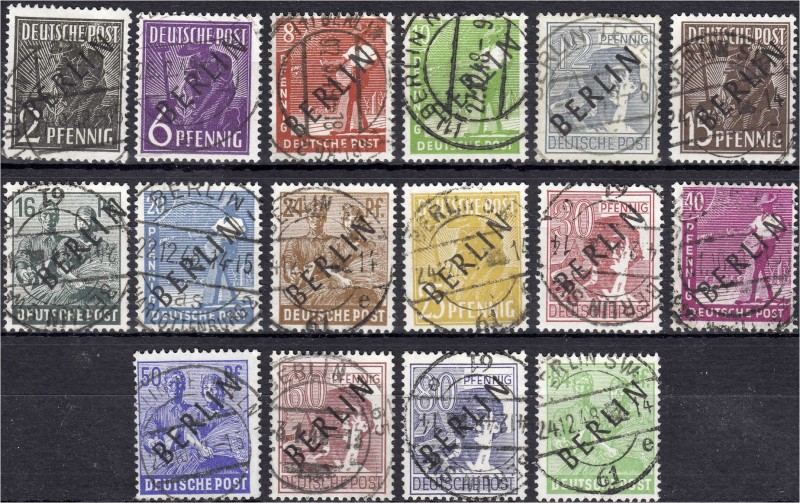 Briefmarken, Deutschland, Berlin
Schwarzaufdruck 1948, zentrisch gestempelt, bes...