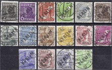Briefmarken, Deutschland, Berlin
Schwarzaufdruck 1948, zentrisch gestempelt, bessere Werte (15 Pf., 25 Pf., 50 Pf., 84 Pf.) geprüft Schlegel BPP. Mi. ...