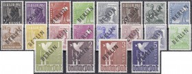 Briefmarken, Deutschland, Berlin
2 Pf.-5 M Schwarzaufdruck 1948, kompletter Satz in postfrischer Luxuserhaltung, jeder Wert bestens geprüft Schlegel B...