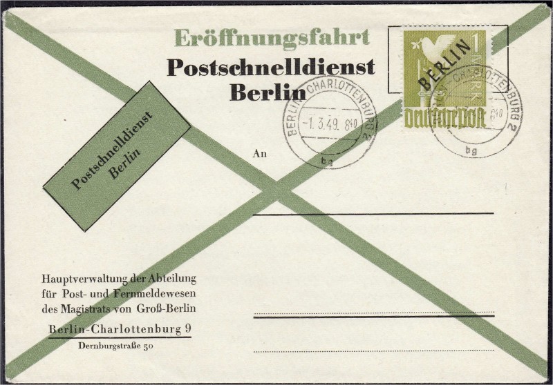 Briefmarken, Deutschland, Berlin
1 M Schwarzaufdruck 1948, sauber auf unbeschrif...