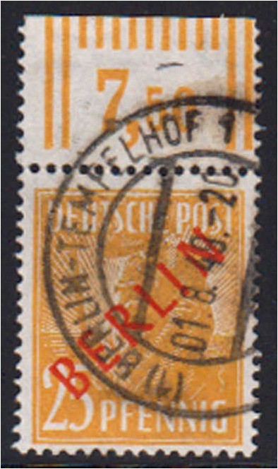 Briefmarken, Deutschland, Berlin
25 Pf. Rotaufdruck 1949, sauber gestempelt vom ...