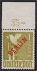 Briefmarken, Deutschland, Berlin
1 M Rotaufdruck 1949, postfrische Erhaltung, Oberrand ungefaltet, geprüft Schlegel BPP. Michel 1.200,-€. **