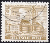 Briefmarken, Deutschland, Berlin
4 Pf. Bauten 1949, gestempelt, Wasserzeichen X. Fotobefund Schlegel BPP. gestempelt