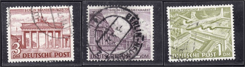 Briefmarken, Deutschland, Berlin
1DM, 2DM, 3DM Bauten 1949, alle Werte als Wasse...