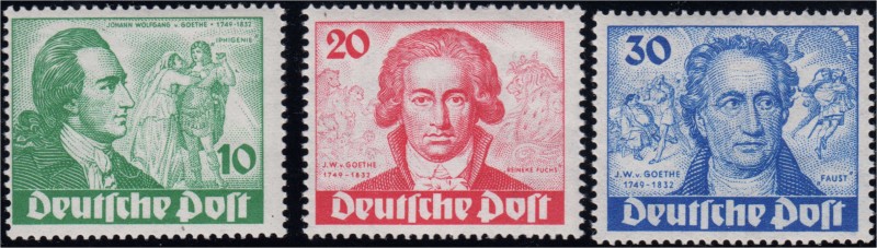 Briefmarken, Deutschland, Berlin
Goethe 1949, postfrischer Satz, Nr. 61 mit Plat...