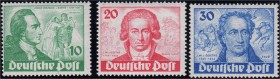 Briefmarken, Deutschland, Berlin
Goethe 1949, postfrischer Satz, Nr. 61 mit Plattenfehler I "Farbfleck neben rechtem Unterarm des Darstellers". Fotoat...