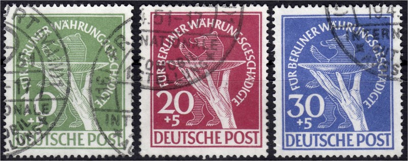 Briefmarken, Deutschland, Berlin
Währungsgeschädigte 1949, sauber gestempelter S...