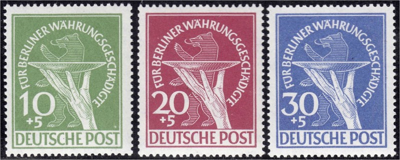 Briefmarken, Deutschland, Berlin
Währungsgeschädigte 1949, postfrischer Satz in ...
