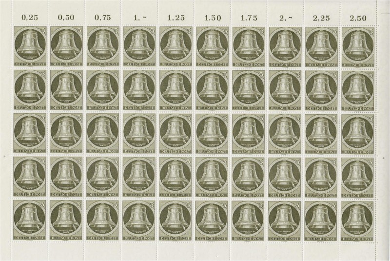 Briefmarken, Deutschland, Berlin
5 Pfg. Freiheitsglocke (rechts) 1951, komplette...