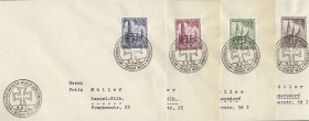 Briefmarken, Deutschland, Berlin
Gedächtniskirche 1953, je einzeln auf 4 adressierten Ersttagsbriefen. Mi. 540,-€.