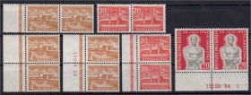 Briefmarken, Deutschland, Berlin
Bauten u. Jahrestag 1953/1954, waager. und senkr. Paare der Bauten-Serie 1953, sowie 4 Pf. mit HAN, Jahrestag 1953 eb...