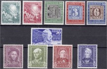 Briefmarken, Deutschland, Bundesrepublik Deutschland
Jahrgang 1949, komplett postfrisch, Mi.-Nr. 114 mit Plattenfehler II. Mi. 520,-€. **