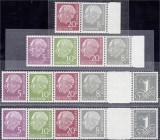 Briefmarken, Deutschland, Bundesrepublik Deutschland
Heuss 1958/60, postfrische Erhaltung, jeder Zusammendruck geprüft Schlegel BPP. Mi. 360,-€. **