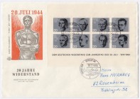 Briefmarken, Deutschland, Bundesrepublik Deutschland
Widerstandskämpfe 1964, schöner Schmuck-FDC mit seltenem Berlin ESST. Mi. 500,-€. FDC