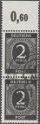 Briefmarken, Deutschland, Alliierte Besetzung (Gemeinschaftsausgaben)
2 Pf. Ziffern 1946, gestempelt, Oberrand durchgezähnt, geprüft ARGE und Schlegel...