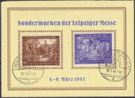Briefmarken, Deutschland, Alliierte Besetzung (Gemeinschaftsausgaben)
Leipziger Frühjahrsmesse 1947, sauber gestempelt auf Karte, gezähnt L 13, geprüf...