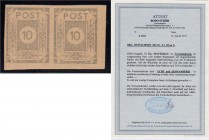 Briefmarken, Deutschland, Alliierte Besetzung (Sowjetische Zone Allgemein)
10 Pfg. mattgrau 1945, der seltene Versuchsdruck im waagerechten Paar, tade...