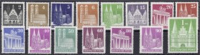 Briefmarken, Deutschland, Alliierte Besetzung (Amerikanische u. Brit. Zone)
Bauten 1948, enge Zähnung, kompletter Satz in postfrischer Luxuserhaltung....