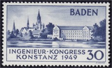 Briefmarken, Deutschland, Alliierte Besetzung (Französische Zone)
Konstanz II 1949, postfrische Erhaltung, geprüft Schlegel BPP. Mi. 650,-€. **