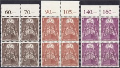 Briefmarken, Ausland, Luxemburg
2 Fr./3 Fr./4 Fr. Europa-Ausgabe 1957, postfrischer Satz im Viererblock vom Oberrand, Kabinetterhaltung. Mi. 480,-€. *...